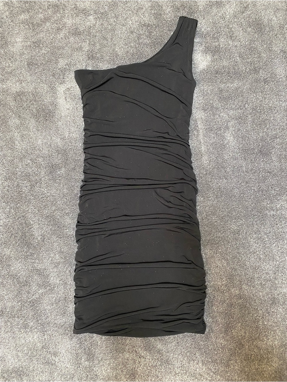 Sweet Storm One-Shoulder Ruched Black Sparkle Ruched Bodycon Dress Lined S